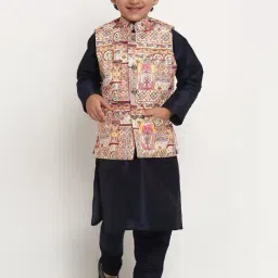Benstoke Kids Navy & Pink Printed Full Sleeves Kurta Set-picture-4
