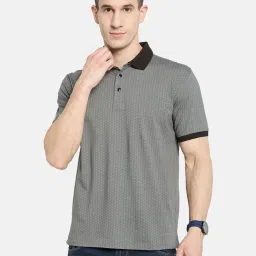 Octave Grey Cotton Regular Fit Printed Polo T-Shirt image 1