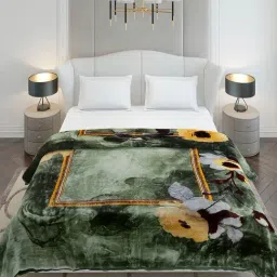 Monte Carlo Olive Green Polyester Floral Double Bed Winter Blanket Bandhan 2 Ply with Fragrance image 3