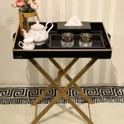 Casagold Black Pu Leather Foldable Tray with Metal Stand, Small Tray and Tissue Box image 1