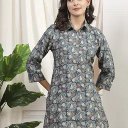 Nayam By Lakshita Teal Regular Fit Printed Kurtis image 1