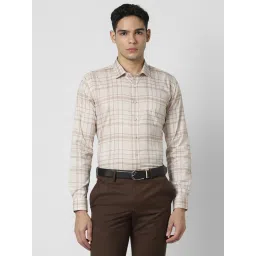 Van Heusen Beige Cotton Slim Fit Checks Shirt image 1
