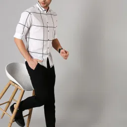 Dennis Lingo White Cotton Slim Fit Checks Shirt image 5