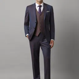 Louis Philippe Navy Slim Fit Texture Three Piece Suit image 1