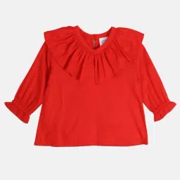 MINIKLUB Girls Red Cotton Printed Full Sleeves Top-image-96