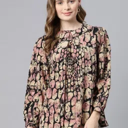 Cottinfab Beige & Black Printed Top image 1