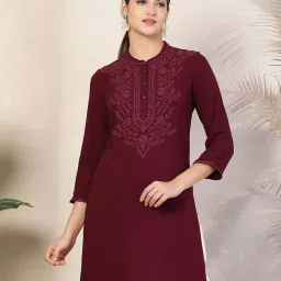 Nayam By Lakshita Purple Straight Fit Embroidered Kurtis image 1