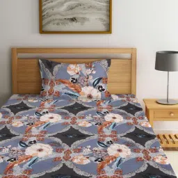 Klotthe Floral Multicolor 210 TC Cotton Blend Single Bedsheet with 1 Pillow Cover image 2