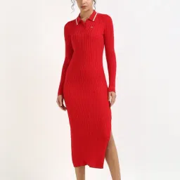 TOMMY HILFIGER Red Cotton Solid Full Sleeves Dress-image-27