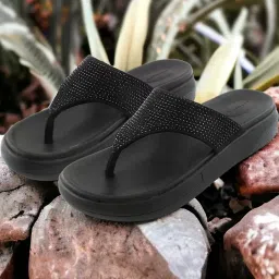 Red Tape Women's Black Flip Flops image 1