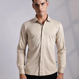 Thomas Scott Beige Tencel Slim Fit Shirt image 1