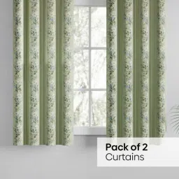 Haus & Kinder Sage Green Cotton Floral Vintage Posy Eyelets 5 ft Window Curtain - Set of 2 image 2