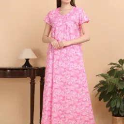 Sweet Dreams Pink Cotton Regular Fit Night Dress-image-88