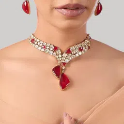 Auraa Trends Ruby Red Stone Studded Jewellery Set-picture-32