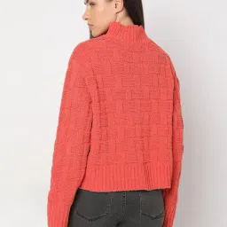 Vero Moda Coral Polyester Regular Fit Self Design Sweater image 2