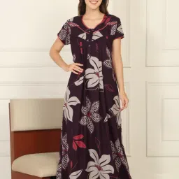Sweet Dreams Wine Cotton Floral Night Dress-image-63