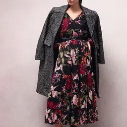 Vero Moda Floral Printed Gathered or Pleated Puff Sleeves Tiered Fit and Flare Midi Dress-image-5