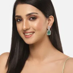 Zeneme Rhodium Plated AD Studded Geometric Shape Drop Earrings image 3