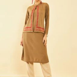 Soch Beige Printed Straight Kurta With Jacket-picture-18