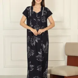 Sweet Dreams Navy Cotton Floral Night Dress-image-67