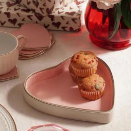 Pure Home and Living Pink & Ivory Faux Leather Heart Shaped Platter-picture-21