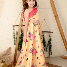 LilPicks Kids Yellow Floral Print Lehenga, Choli & Dupatta image 3
