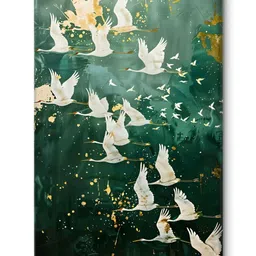Myntra Elegant Homes Green & White Flying Cranes Printed Canvas Wall Art image 2