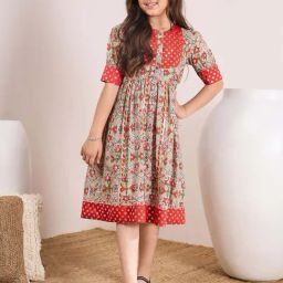 Pspeaches Girls Red Cotton Regular Fit Printed Dress-picture-19