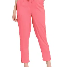 PATRORNA Pink Mid Rise Slim Fit Trousers-image-2