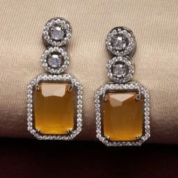Zeneme Rhodium Plated AD Studded Geometric Shaped Drop Earrings-picture-42