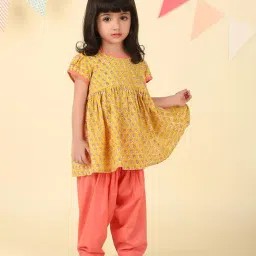 Fabindia Girls Yellow Cotton Hand Block Printed 2pc Salwar Set-image-71