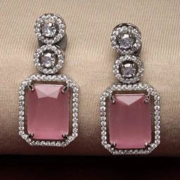 Zeneme Rhodium Plated AD Studded Geometric Shaped Drop Earrings-picture-39
