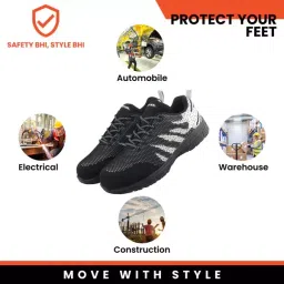 Fuel Metallic Toe Safety Shoes Rubber Low Ankle BlackKnitted Fabric for Mens Size UK6, Gracy image 4