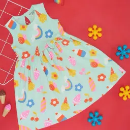 Pantaloons Junior Mint Green Cotton Printed Dress-picture-36