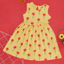 Pantaloons Junior Empire Yellow Cotton Floral Print Dress-picture-46