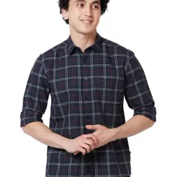 Parx Dark Grey Cotton Slim Fit Checks Shirt-picture-42