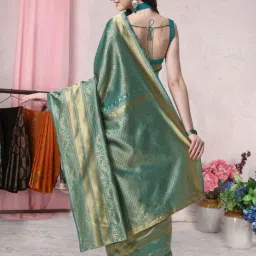 MIRCHI FASHION Blue Silk Woven Saree With Unstitched Blouse image 2