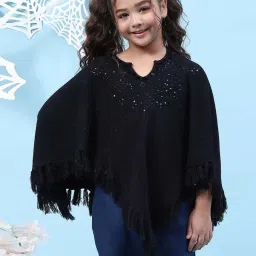 biba girls Biba Kids Black Sequence Full Sleeves Poncho image 1