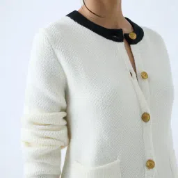 Wardrobe by Westside Off-White Knit-Textured Cardigan image 4