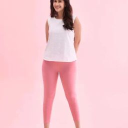 Go Colors! Blush Pink Plain Cropped Leggings-picture-31