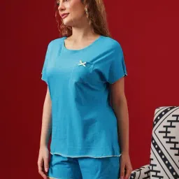 Clovia Blue Cotton Top & Shorts Set image 4