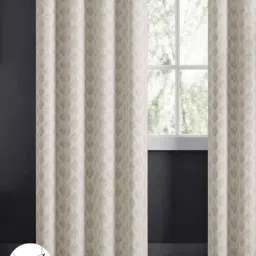 Haus & Kinder Stone Polyester Floral Champagne Crest Eyelets 7 ft Door Curtain - Set of 2 image 4