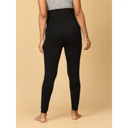The Mom Store Black & Olive Cotton Plain Maternity Leggings (Pack of 2) image 2