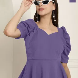 Metronaut Women Pack Of 2 Solid Sweetheart Neck Puff Sleeve Peplum Top-picture-34