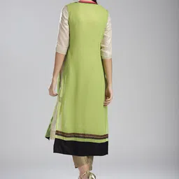 W Green Sheer High Slit Longline Ethnic Jacket image 5