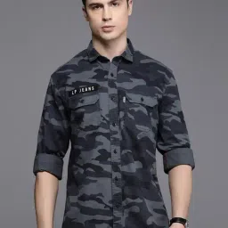 Louis Philippe Jeans Grey Cotton Regular Fit Camouflage Shirts-picture-27