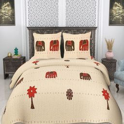 tundwal's Beige & Rust Floral 210 TC King Bedsheet with 2 Pillow Covers-picture-1