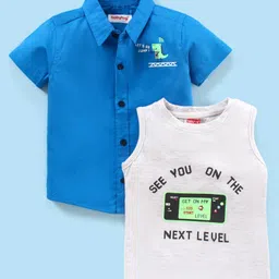 Babyhug 100% Cotton Half Sleeves Shirt With T-Shirt Text Print- Blue & White-picture-15