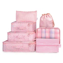 House of Quirk Packing Cubes 7 Pieces Travel Luggage Packing Organizers Set with Toiletry Bag - Pink Stripes-image-29