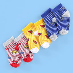 Cute Walk By Babyhug Cotton Anti Bacterial Ankle Length Socks Car & Rocket Design Pack Of 3- Lavender Pink & Blue-picture-31
